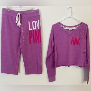SOLD M 2012 Pink 86 purple lightweight crop sweatshirt capri sweatpant NEW flaw